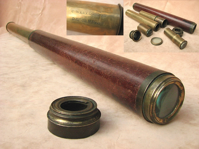 Large single draw marine telescope signed C WEST LONDON, DAY or NIGHT.